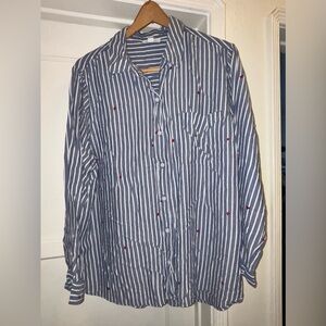 beachlunchlounge Blue Striped Shirt with Red Accents